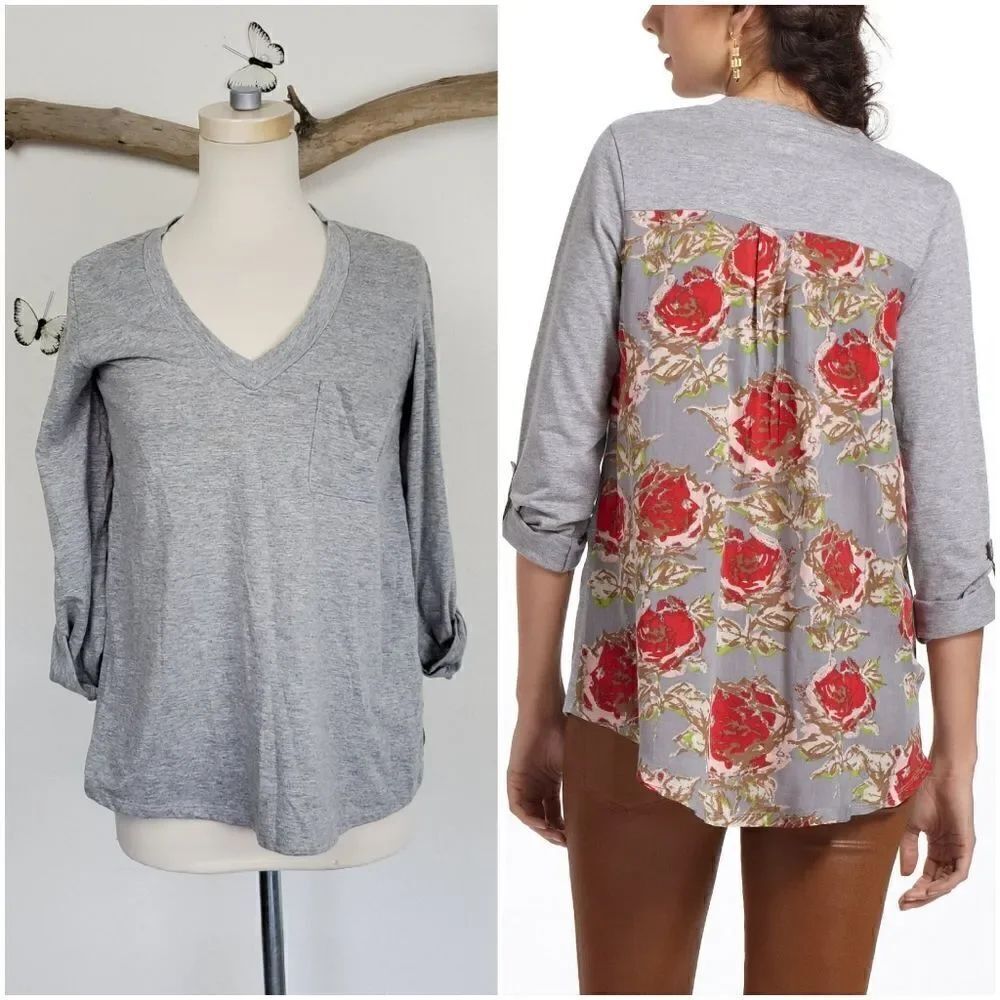 Anthropologie porridge whimsy motifs top gray